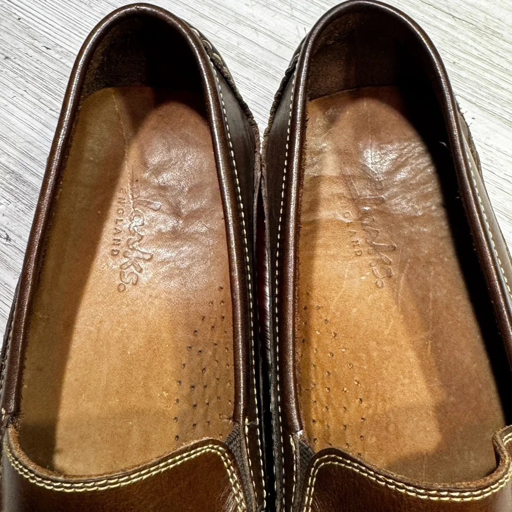 Clark's Driving Loafers Men 10.5 Brown Slip On Leather Loafers Stitching England